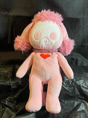 Pink Plush Skull Poodle with Heart Accent Back Pack